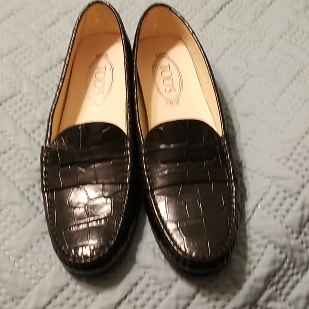 Tods Black Crocodile City Gomma Mocassino